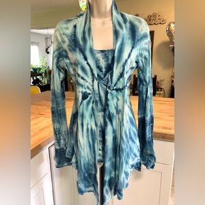 HARD TAIL Blue & White Tie Dye Tank Top & Matching Asymmetrical Open Jacket M